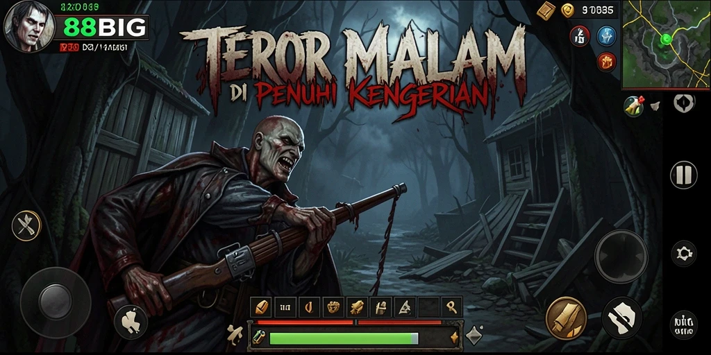 Screenshot dari gameplay menegangkan 88BIG yang menampilkan suasana horor.