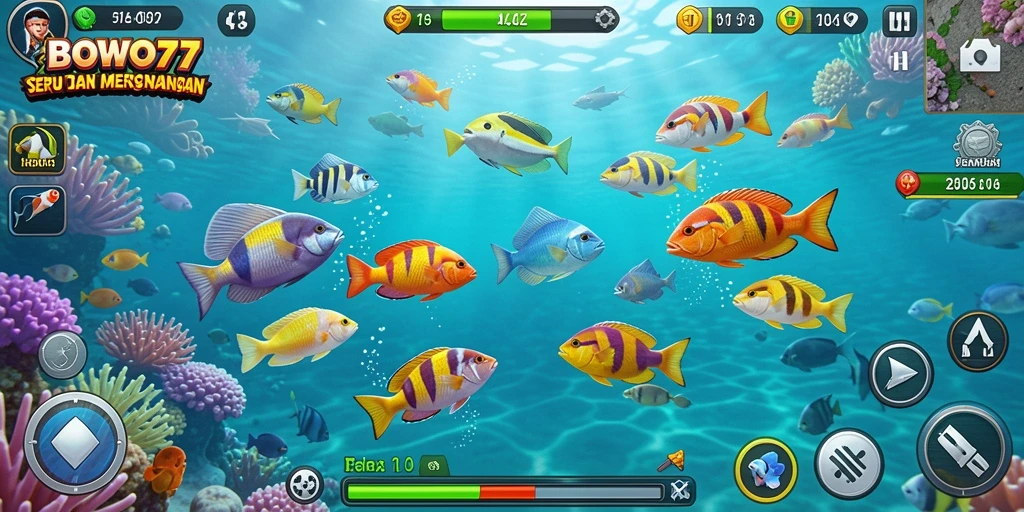 Tampilan gameplay BOWO77 yang menampilkan aksi tembak ikan yang seru.