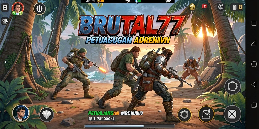 Tampilan gameplay mendebarkan dari BRUTAL77, menampilkan aksi penuh tantangan.