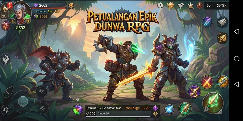 Screenshot G668 menampilkan pertempuran seru dan lingkungan fantastis RPG.