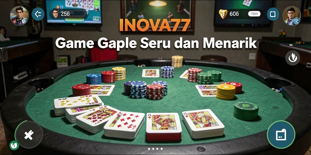 Screenshot INOVA77 menampilkan aksi seru bermain Gaple dengan teman.