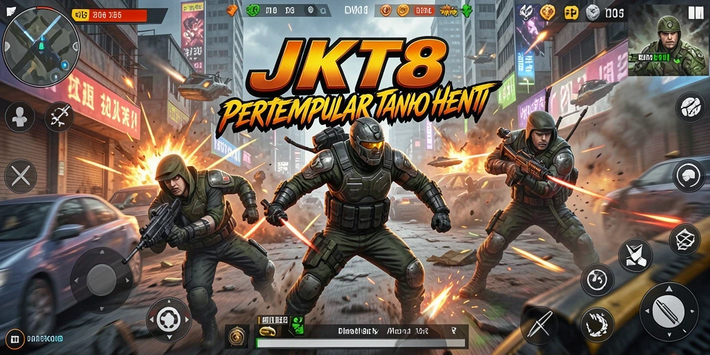 Tampilan gameplay JKT8 dengan aksi yang seru dan menegangkan.