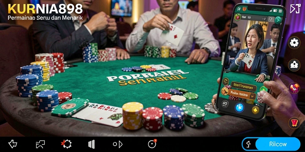 Screenshot gameplay KURNIA898, menunjukkan aksi poker yang seru.