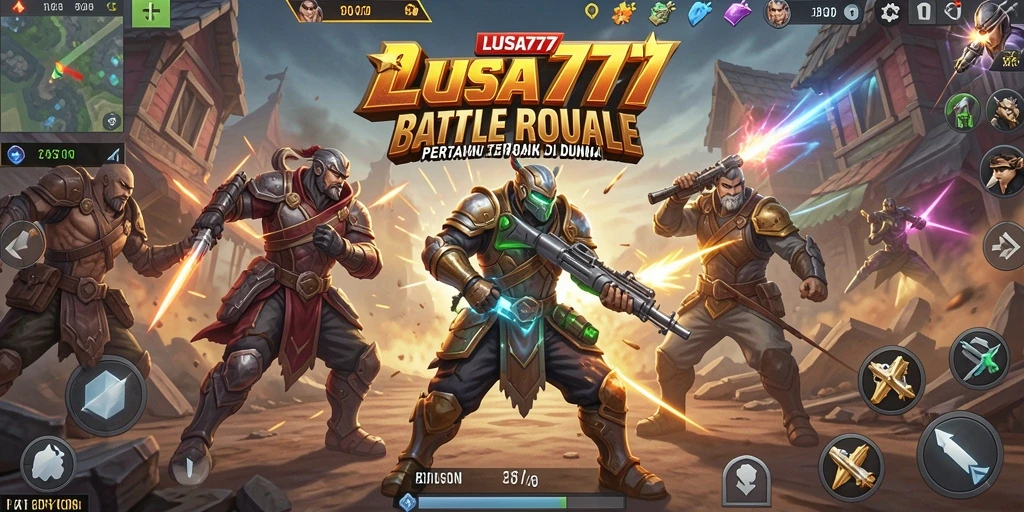 Screenshot utama LUSA777 menampilkan aksi seru dalam pertarungan Battle Royale.