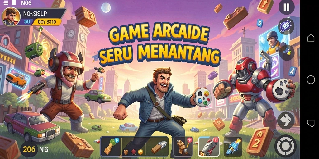 Screenshot N06 menampilkan aksi seru dalam permainan Arcade.