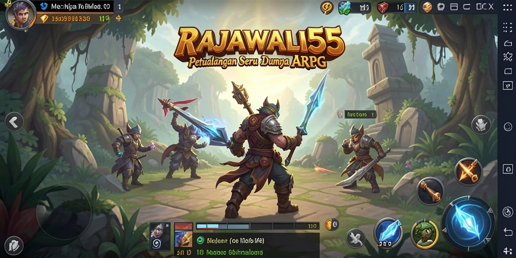 Tampilan gameplay dinamis dari RAJAWALI55 yang penuh aksi dan petualangan.