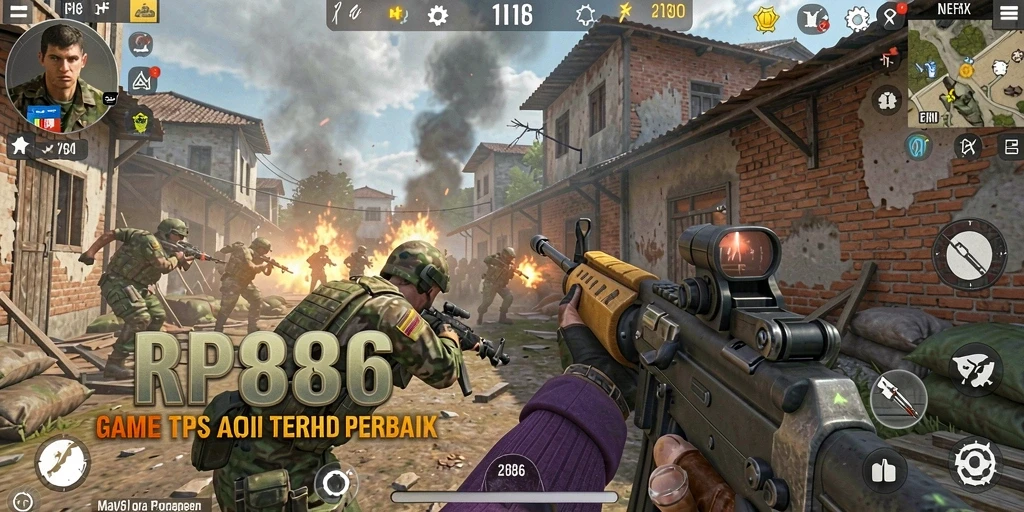 Screenshot gameplay RP886 yang menampilkan aksi mendebarkan di medan perang.