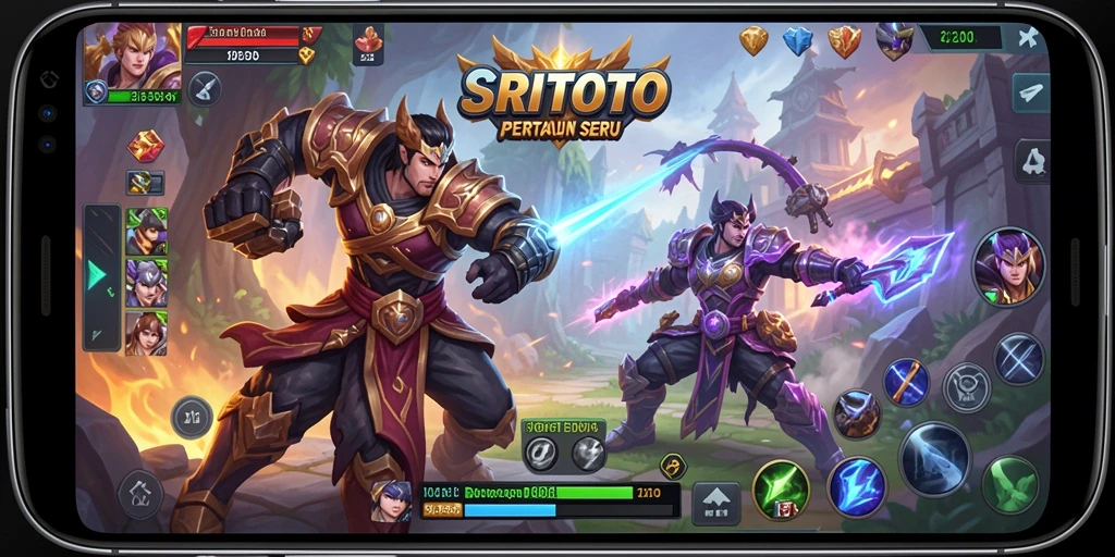 Tampilan gameplay seru di arena pertarungan MOBA SRITOTO.